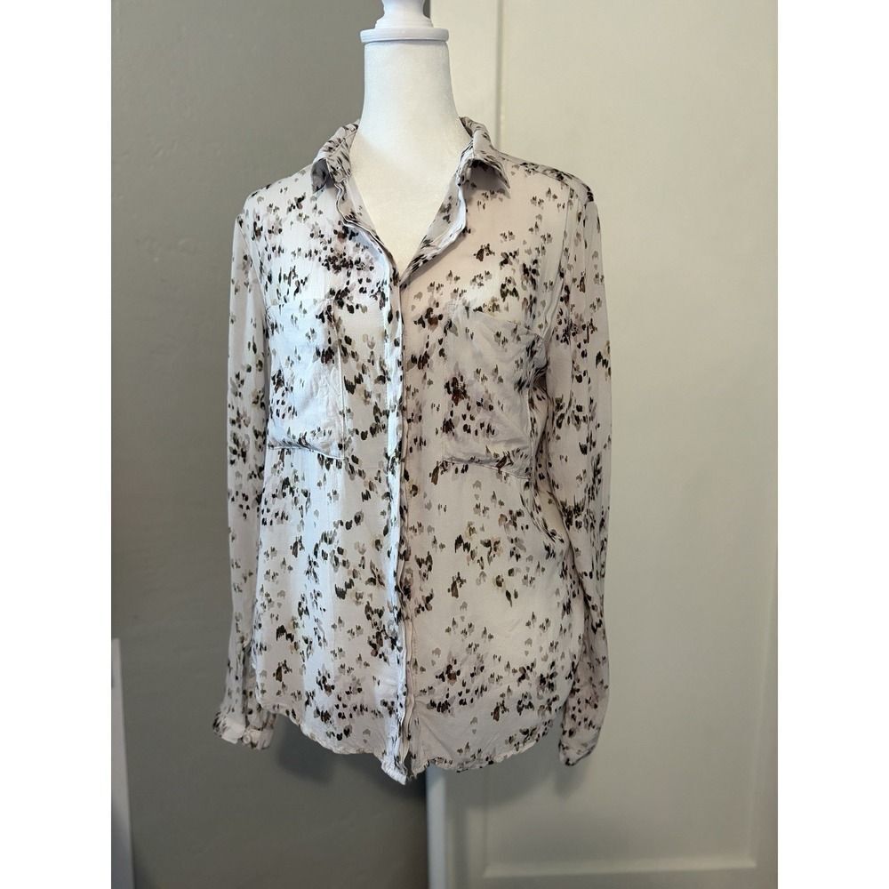 Bella Dahl Floral Button Down Shirt Small 100% Rayon Sheer Pocket Blouse Top